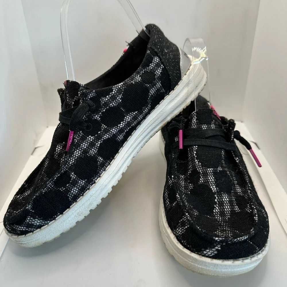 Hey Dude Black and White Sneakers with Slip-On Style